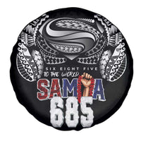 Super Samoa-Six Eight Five to The World Spare Tire Cover Traditional Samoan Tattoo Black Color