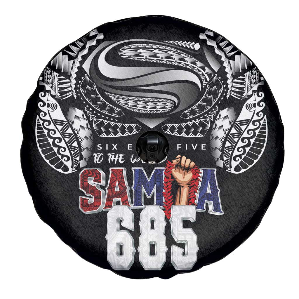Super Samoa-Six Eight Five to The World Spare Tire Cover Traditional Samoan Tattoo Black Color