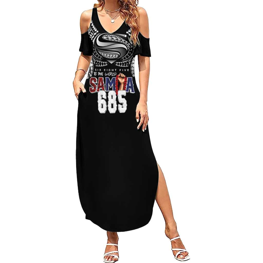 Super Samoa-Six Eight Five to The World Summer Maxi Dress Traditional Samoan Tattoo Black Color