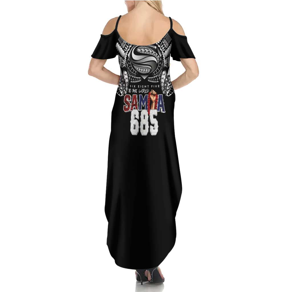Super Samoa-Six Eight Five to The World Summer Maxi Dress Traditional Samoan Tattoo Black Color