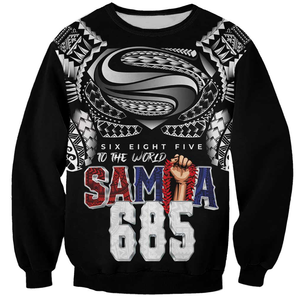 Super Samoa-Six Eight Five to The World Sweatshirt Traditional Samoan Tattoo Black Color