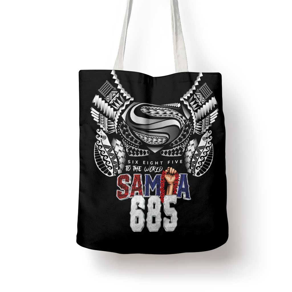 Super Samoa-Six Eight Five to The World Tote Bag Traditional Samoan Tattoo Black Color