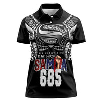 Super Samoa-Six Eight Five to The World Women Polo Shirt Traditional Samoan Tattoo Black Color
