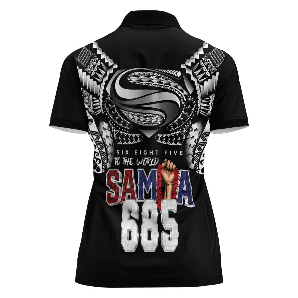 Super Samoa-Six Eight Five to The World Women Polo Shirt Traditional Samoan Tattoo Black Color