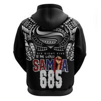 Super Samoa-Six Eight Five to The World Zip Hoodie Traditional Samoan Tattoo Black Color