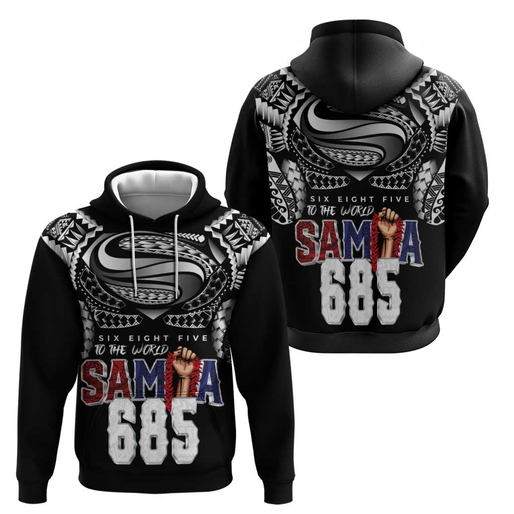Super Samoa-Six Eight Five to The World Zip Hoodie Traditional Samoan Tattoo Black Color