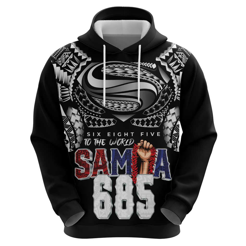 Super Samoa-Six Eight Five to The World Zip Hoodie Traditional Samoan Tattoo Black Color