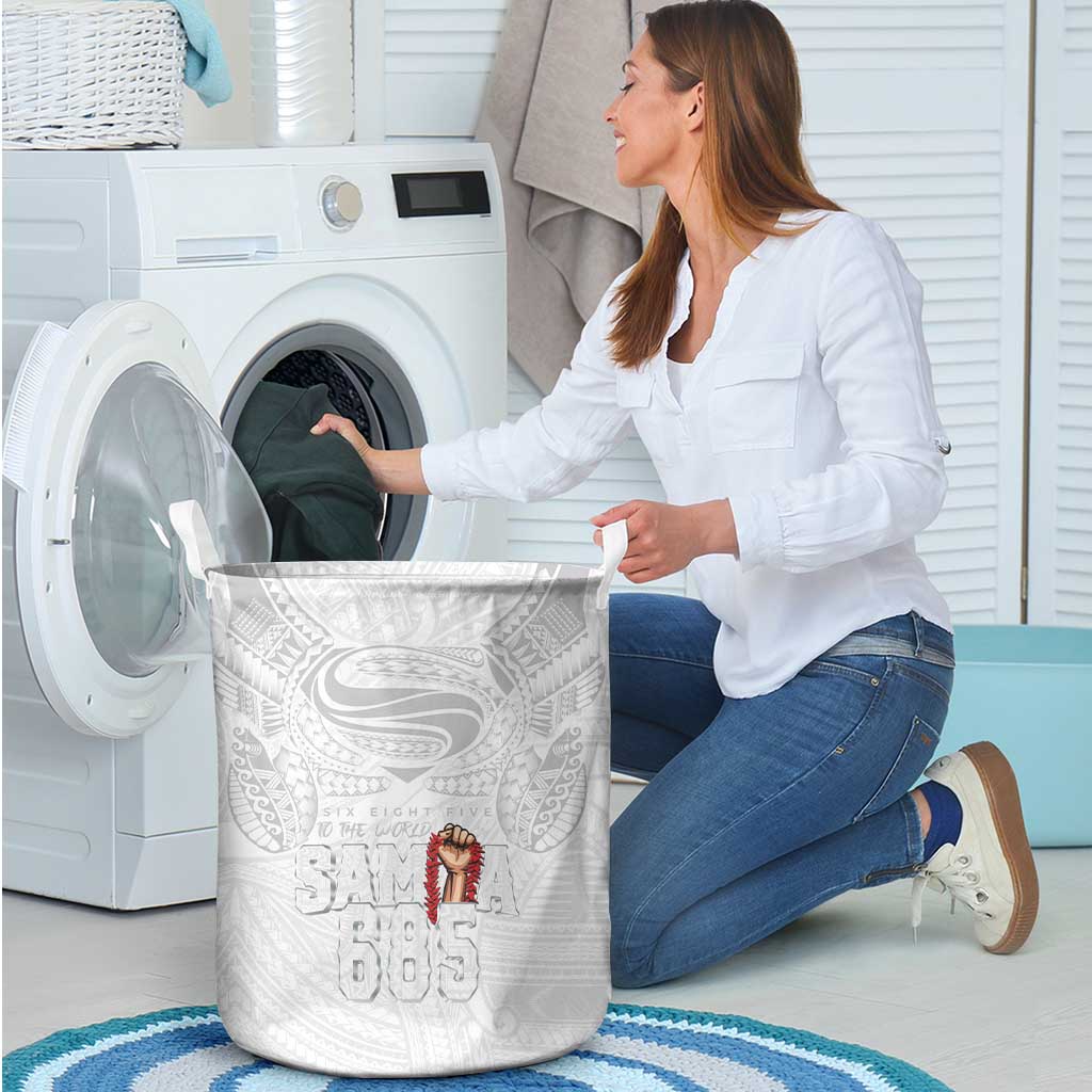 Super Samoa-Six Eight Five to The World Laundry Basket Traditional Samoan Tattoo All White