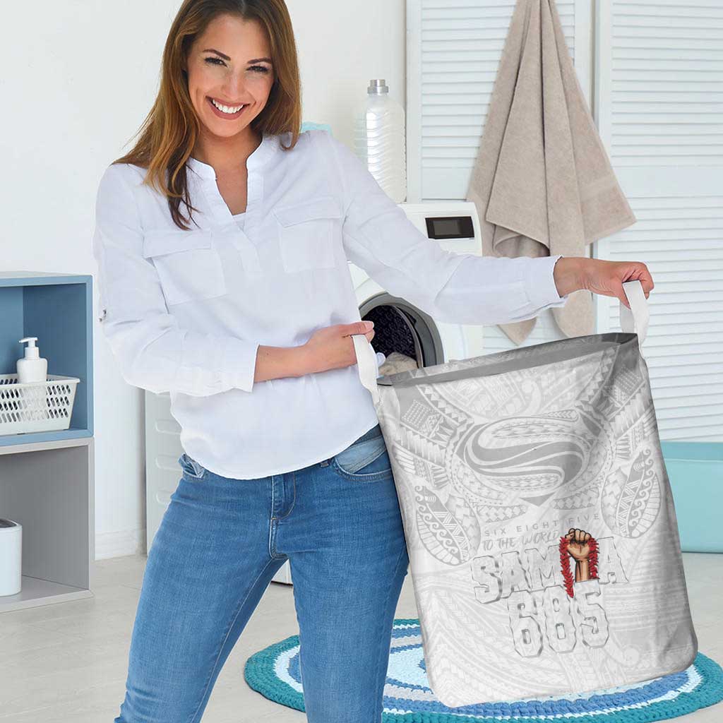 Super Samoa-Six Eight Five to The World Laundry Basket Traditional Samoan Tattoo All White