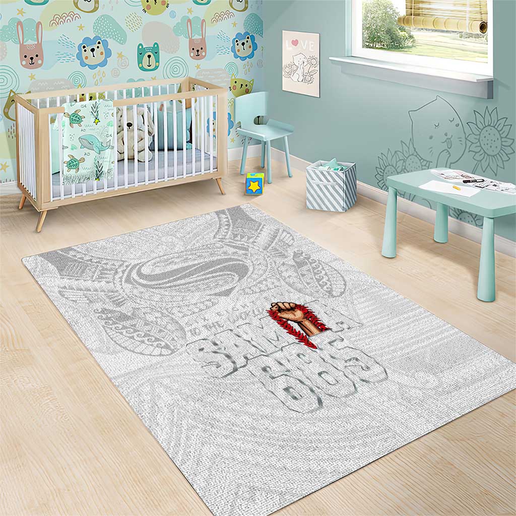 Super Samoa-Six Eight Five to The World Area Rug Traditional Samoan Tattoo All White
