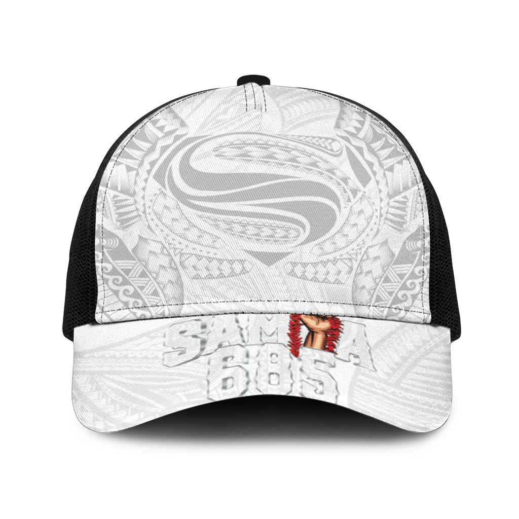 Super Samoa-Six Eight Five to The World Baseball Net Cap Traditional Samoan Tattoo All White