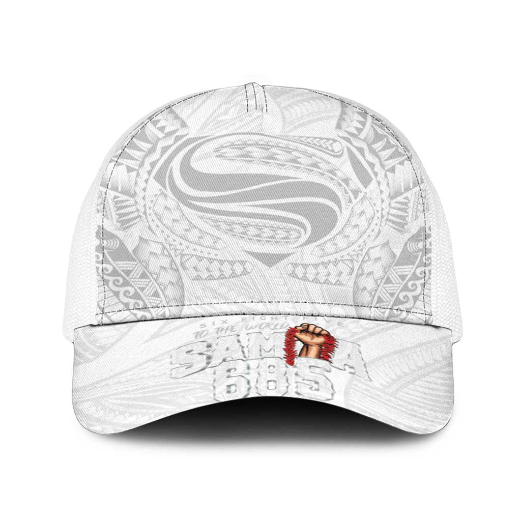 Super Samoa-Six Eight Five to The World Baseball Net Cap Traditional Samoan Tattoo All White