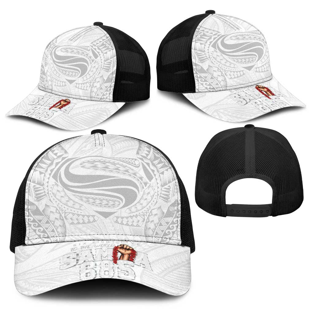 Super Samoa-Six Eight Five to The World Baseball Net Cap Traditional Samoan Tattoo All White
