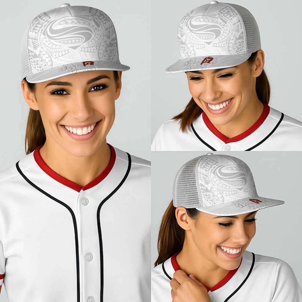 Super Samoa-Six Eight Five to The World Baseball Net Cap Traditional Samoan Tattoo All White