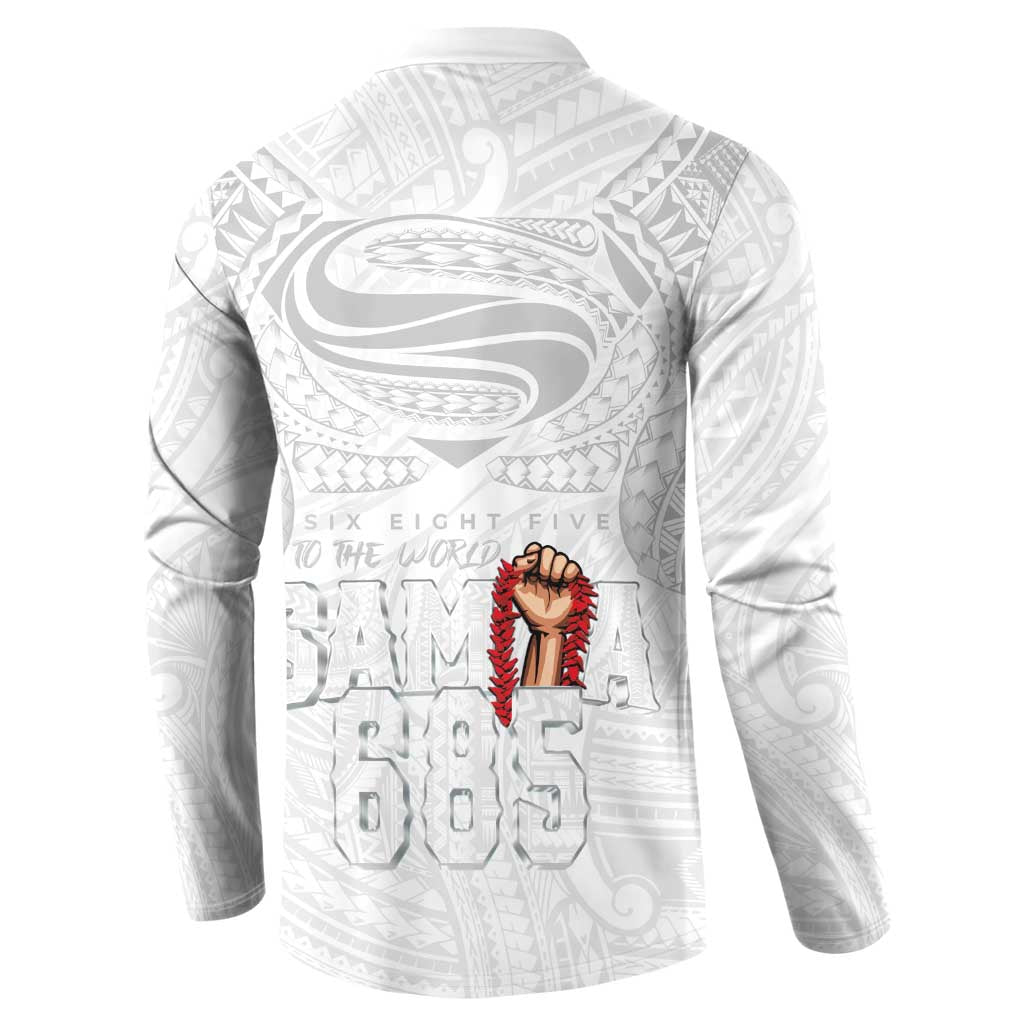Super Samoa-Six Eight Five to The World Button Sweatshirt Traditional Samoan Tattoo All White