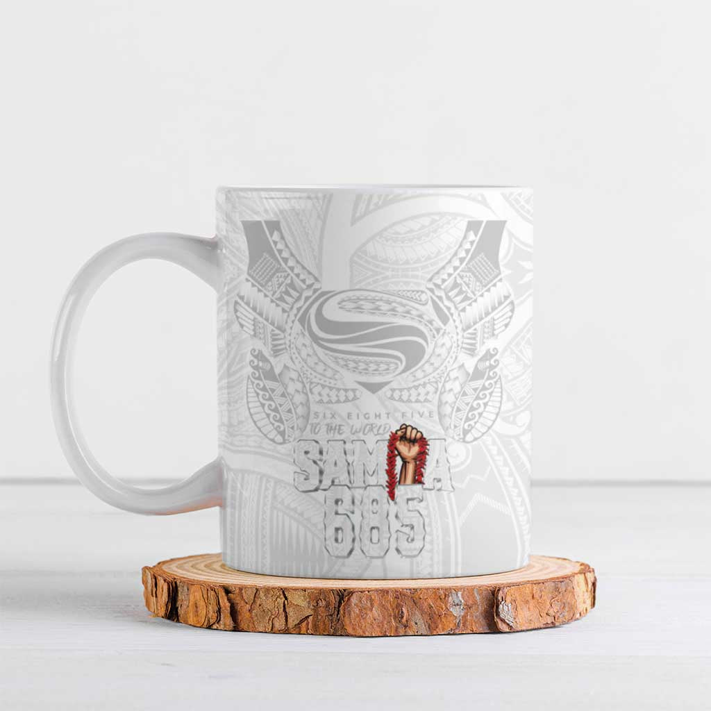 Super Samoa-Six Eight Five to The World Ceramic Mug Traditional Samoan Tattoo All White