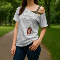 Super Samoa-Six Eight Five to The World Cross Shoulder Shirt Traditional Samoan Tattoo All White