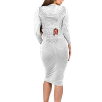 Super Samoa-Six Eight Five to The World Family Matching Long Sleeve Bodycon Dress and Hawaiian Shirt Traditional Samoan Tattoo All White LT03 - Polynesian Pride