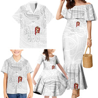 Super Samoa-Six Eight Five to The World Family Matching Mermaid Dress and Hawaiian Shirt Traditional Samoan Tattoo All White LT03 - Polynesian Pride