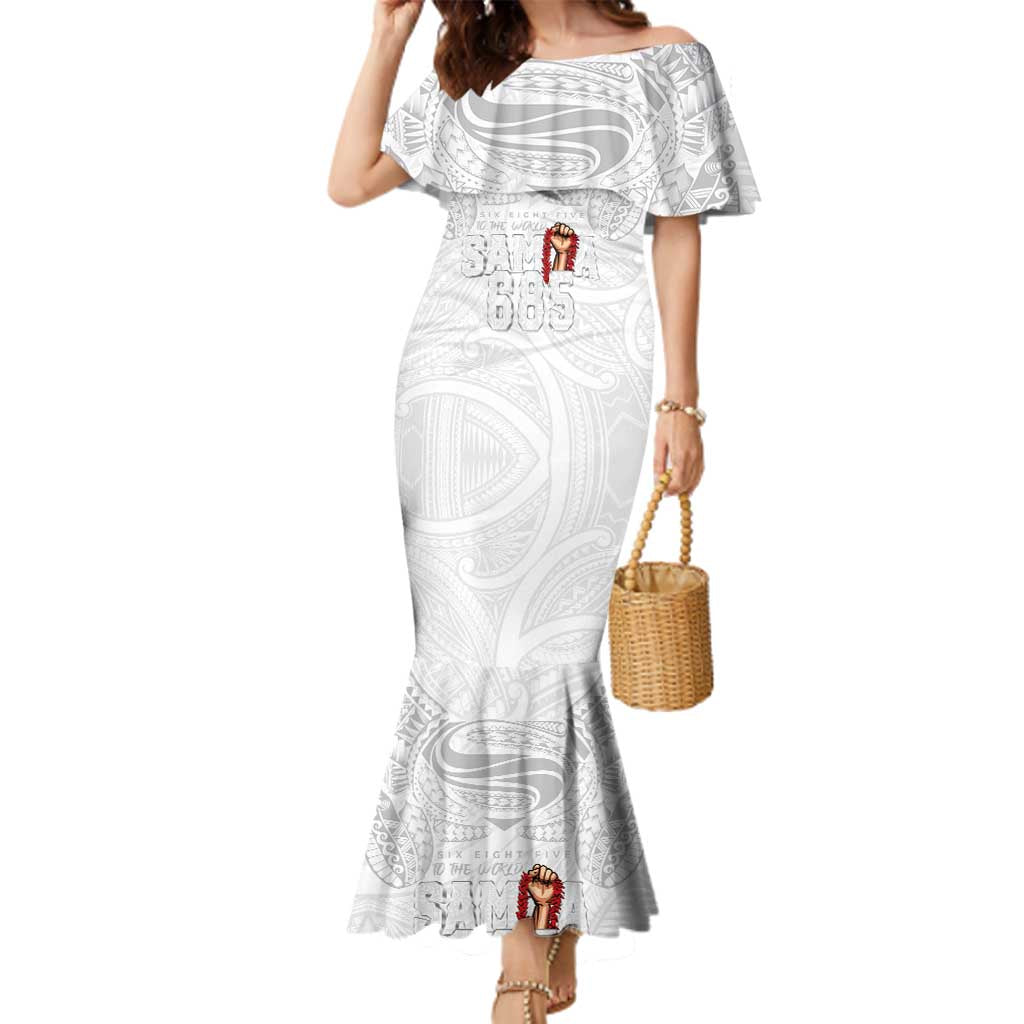 Super Samoa-Six Eight Five to The World Family Matching Mermaid Dress and Hawaiian Shirt Traditional Samoan Tattoo All White LT03 Mom's Dress White - Polynesian Pride