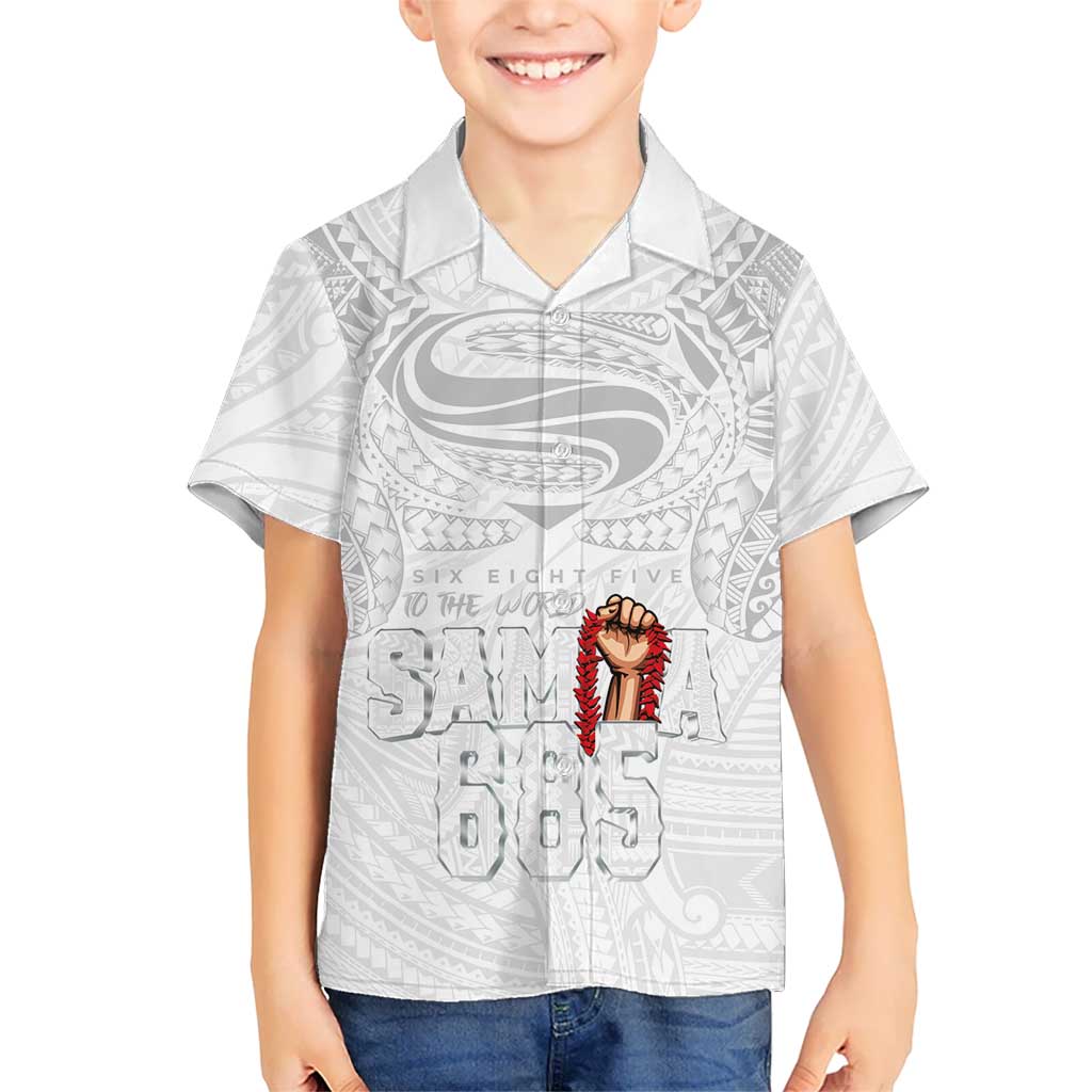 Super Samoa-Six Eight Five to The World Family Matching Mermaid Dress and Hawaiian Shirt Traditional Samoan Tattoo All White LT03 Son's Shirt White - Polynesian Pride