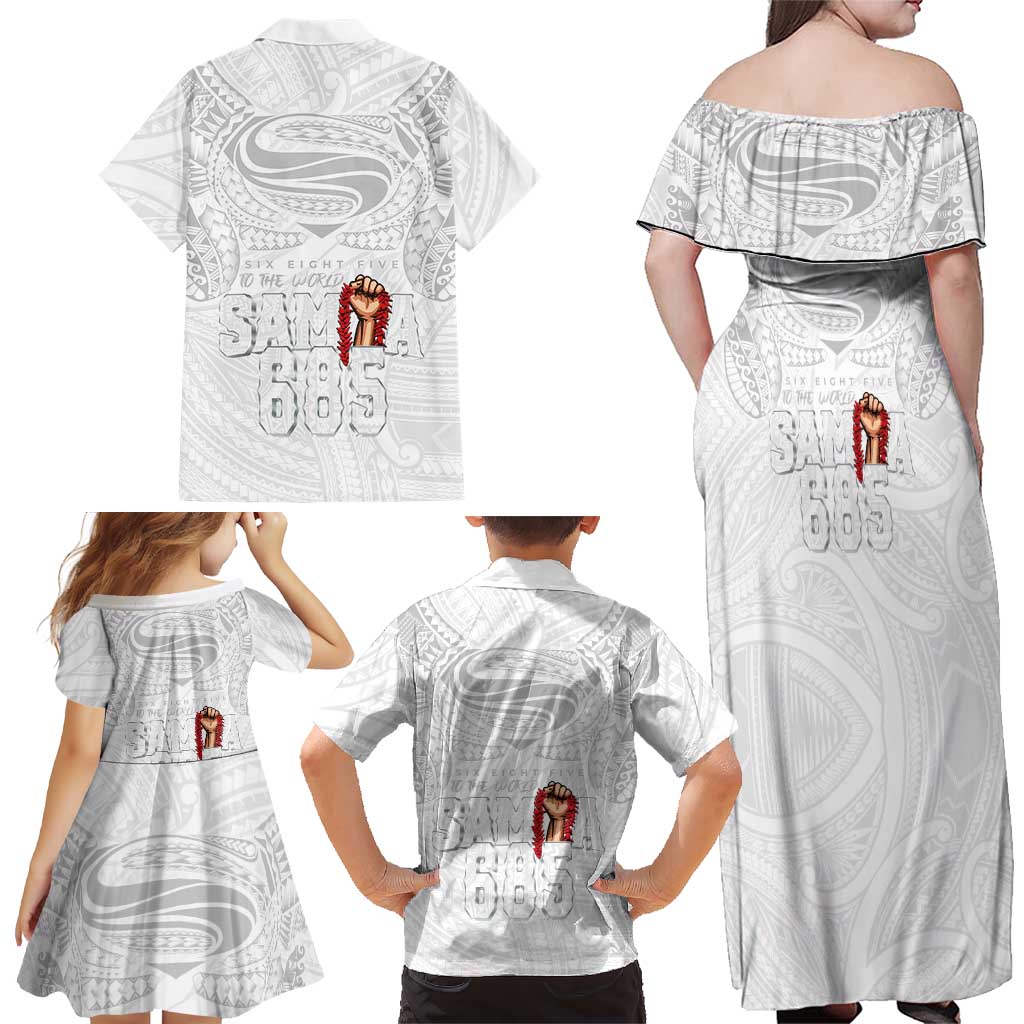 Super Samoa-Six Eight Five to The World Family Matching Off Shoulder Maxi Dress and Hawaiian Shirt Traditional Samoan Tattoo All White LT03 - Polynesian Pride