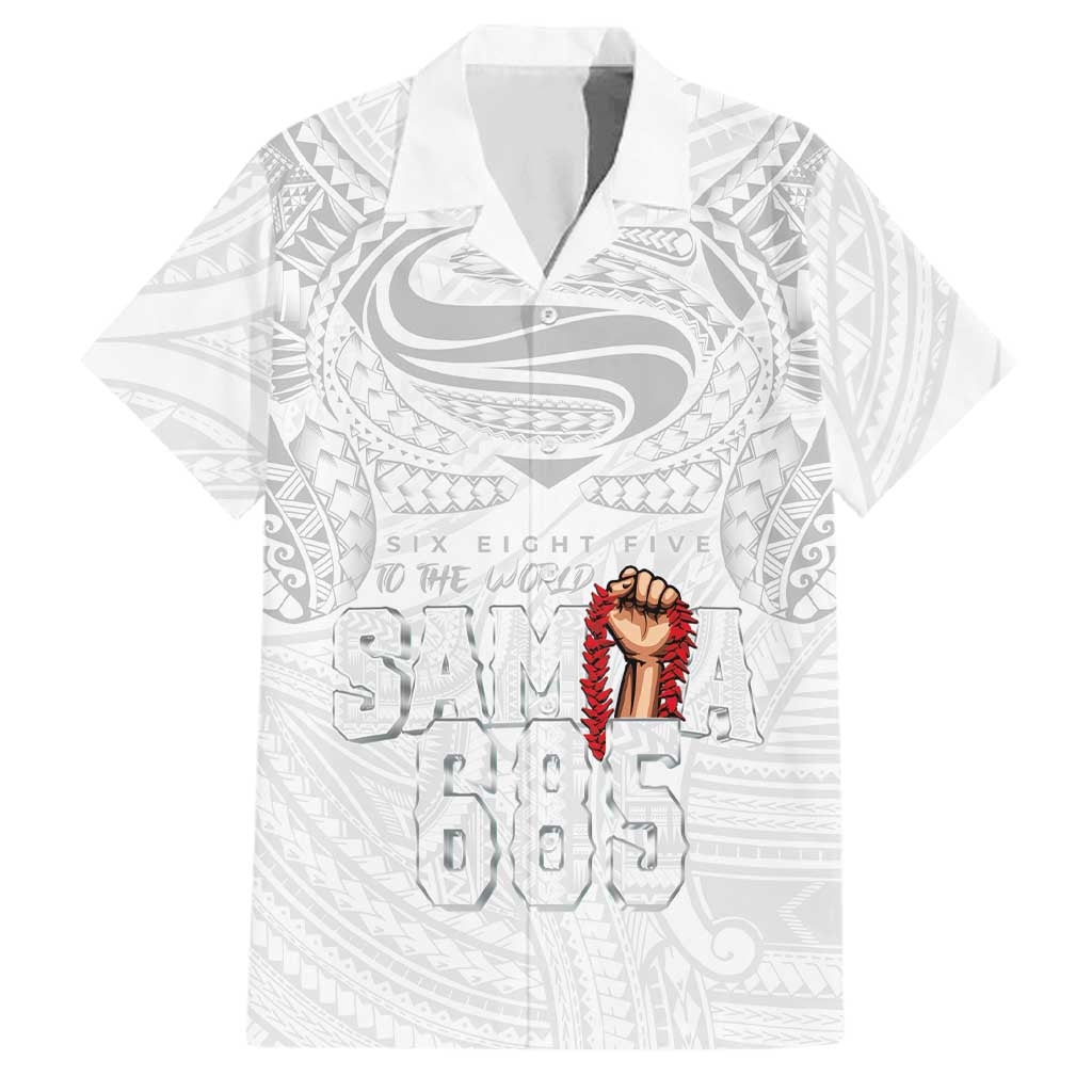 Super Samoa-Six Eight Five to The World Family Matching Off Shoulder Maxi Dress and Hawaiian Shirt Traditional Samoan Tattoo All White LT03 Dad's Shirt - Short Sleeve White - Polynesian Pride