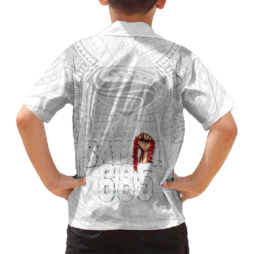 Super Samoa-Six Eight Five to The World Family Matching Off Shoulder Short Dress and Hawaiian Shirt Traditional Samoan Tattoo All White LT03 - Polynesian Pride