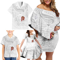 Super Samoa-Six Eight Five to The World Family Matching Off Shoulder Short Dress and Hawaiian Shirt Traditional Samoan Tattoo All White LT03 - Polynesian Pride