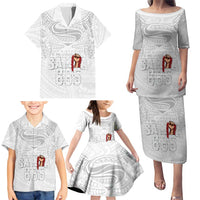 Super Samoa-Six Eight Five to The World Family Matching Puletasi and Hawaiian Shirt Traditional Samoan Tattoo All White LT03 - Polynesian Pride