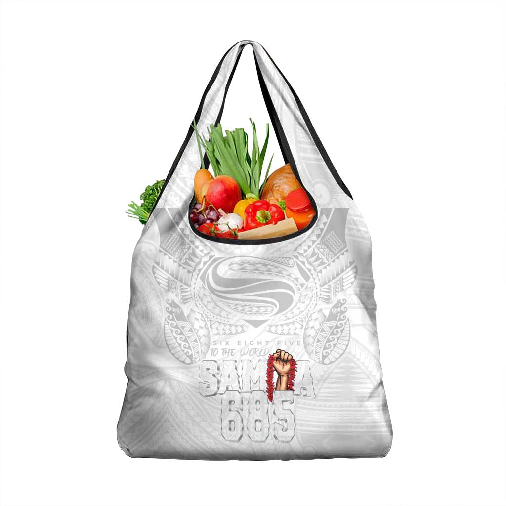 Super Samoa-Six Eight Five to The World Grocery Bag Traditional Samoan Tattoo All White