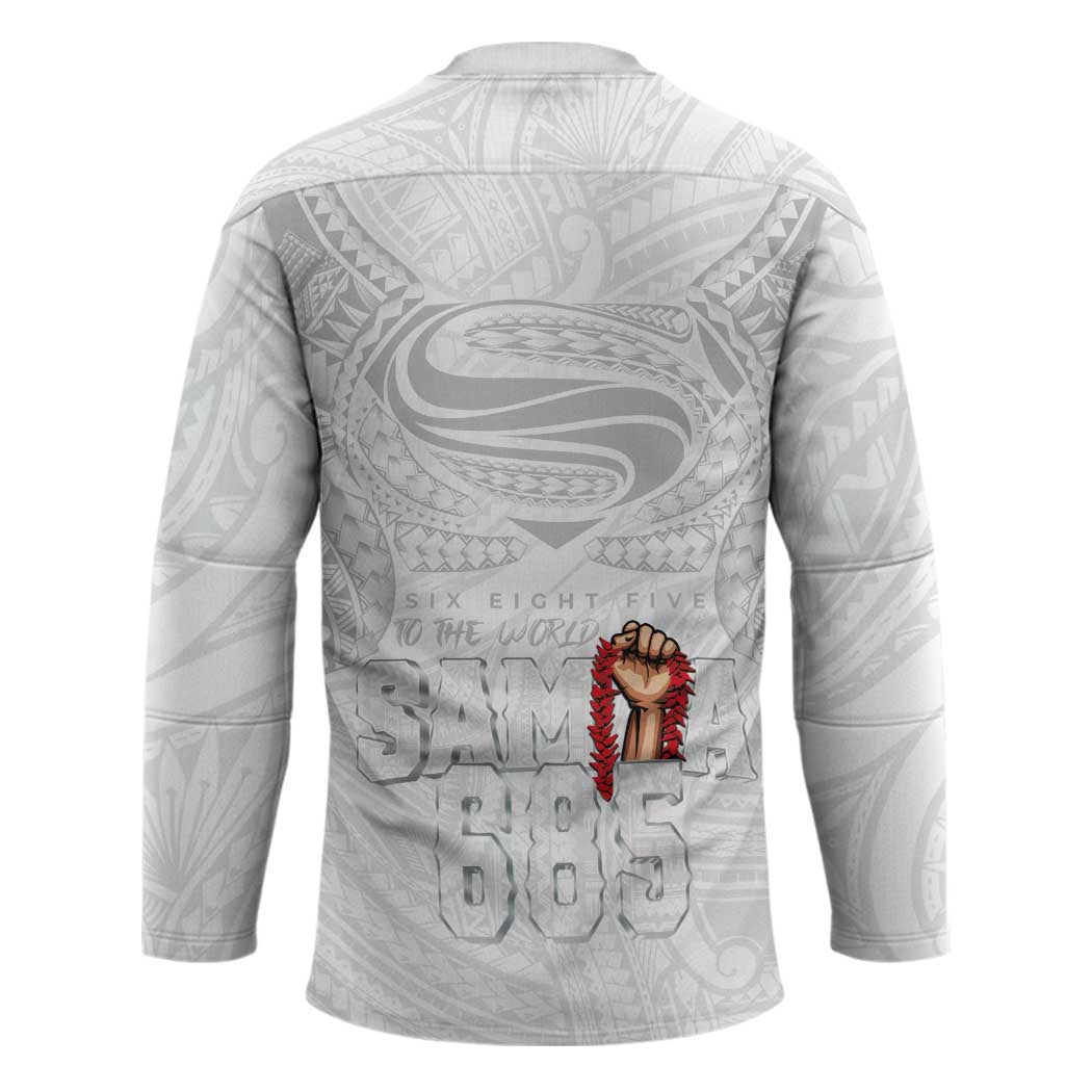 Super Samoa-Six Eight Five to The World Hockey Jersey Traditional Samoan Tattoo All White