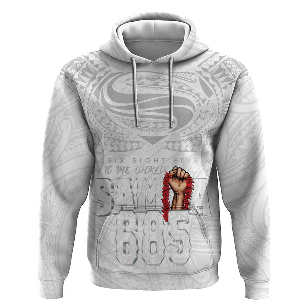 Super Samoa-Six Eight Five to The World Hoodie Traditional Samoan Tattoo All White