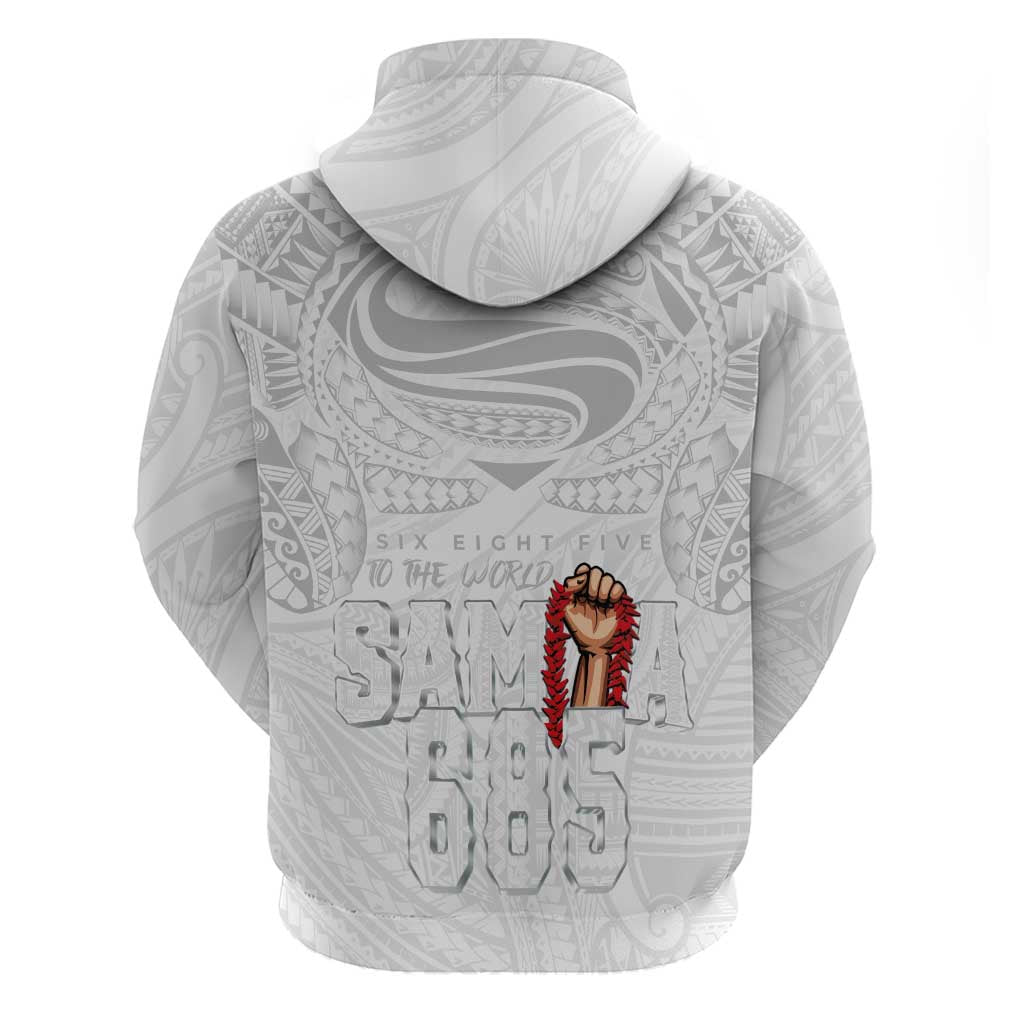 Super Samoa-Six Eight Five to The World Hoodie Traditional Samoan Tattoo All White