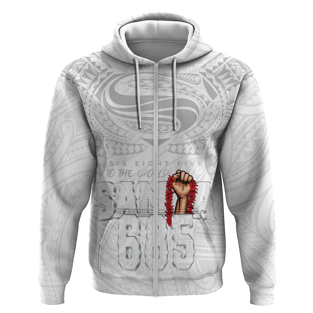 Super Samoa-Six Eight Five to The World Hoodie Traditional Samoan Tattoo All White