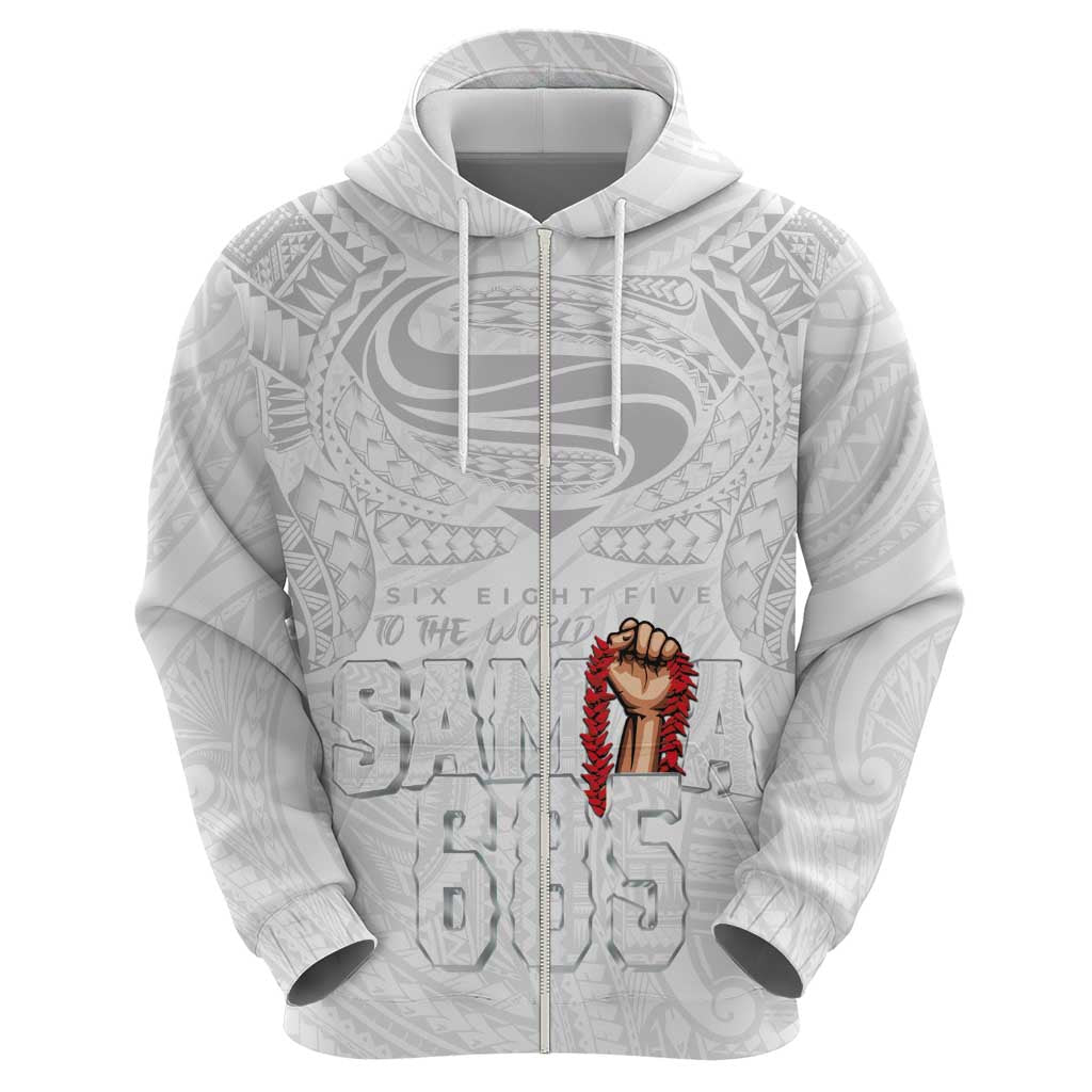 Super Samoa-Six Eight Five to The World Hoodie Traditional Samoan Tattoo All White