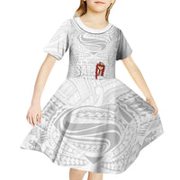 Super Samoa-Six Eight Five to The World Kid Short Sleeve Dress Traditional Samoan Tattoo All White