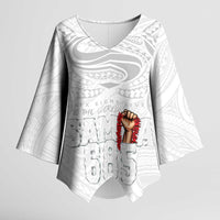 Super Samoa-Six Eight Five to The World Kimono Sleeve Blouse Traditional Samoan Tattoo All White