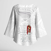 Super Samoa-Six Eight Five to The World Kimono Sleeve Blouse Traditional Samoan Tattoo All White