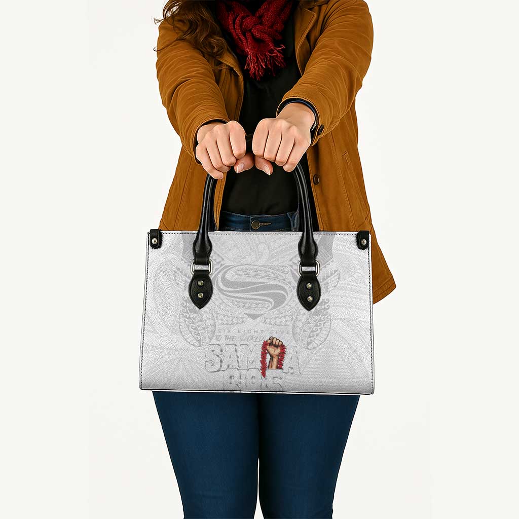 Super Samoa-Six Eight Five to The World Leather Bag Traditional Samoan Tattoo All White