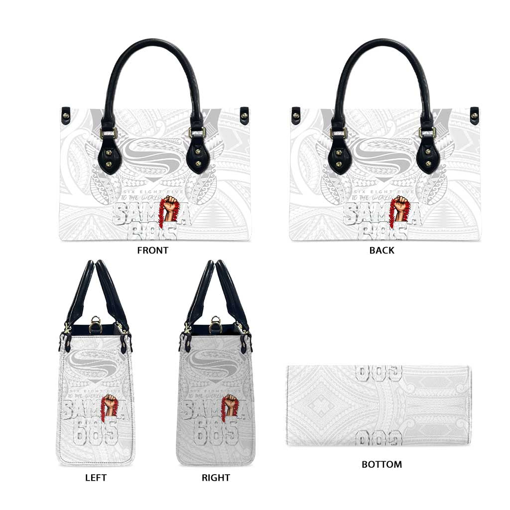 Super Samoa-Six Eight Five to The World Leather Bag Traditional Samoan Tattoo All White