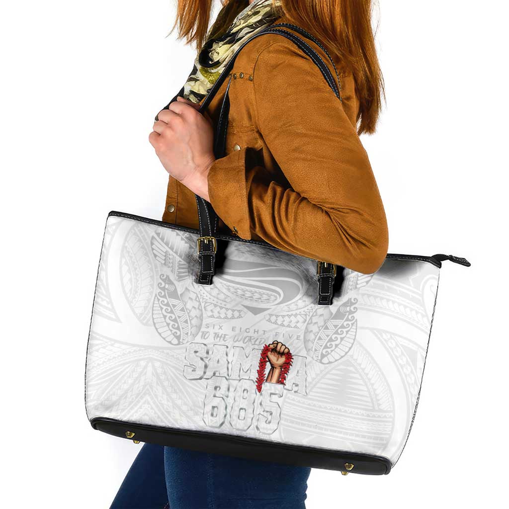 Super Samoa-Six Eight Five to The World Leather Tote Bag Traditional Samoan Tattoo All White