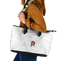 Super Samoa-Six Eight Five to The World Leather Tote Bag Traditional Samoan Tattoo All White