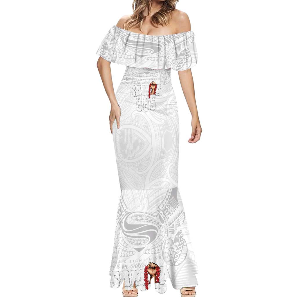 Super Samoa-Six Eight Five to The World Mermaid Dress Traditional Samoan Tattoo All White