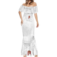 Super Samoa-Six Eight Five to The World Mermaid Dress Traditional Samoan Tattoo All White