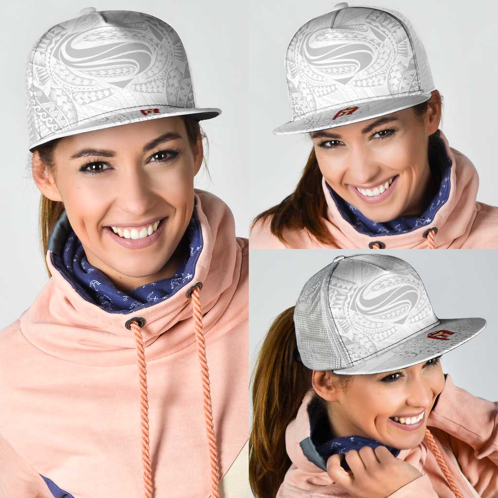 Super Samoa-Six Eight Five to The World Mesh Trucker Cap Traditional Samoan Tattoo All White
