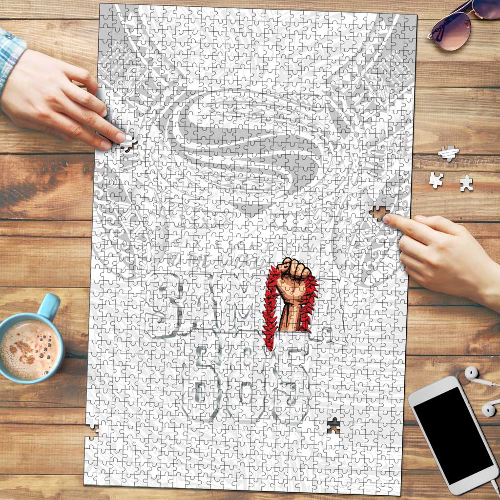 Super Samoa-Six Eight Five to The World Puzzle Traditional Samoan Tattoo All White