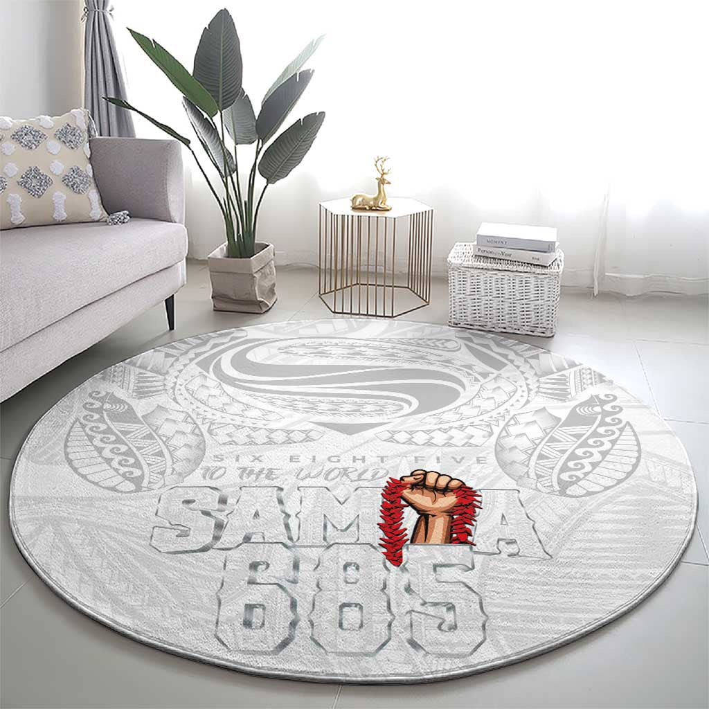 Super Samoa-Six Eight Five to The World Round Carpet Traditional Samoan Tattoo All White