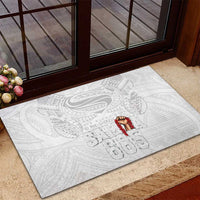 Super Samoa-Six Eight Five to The World Rubber Doormat Traditional Samoan Tattoo All White