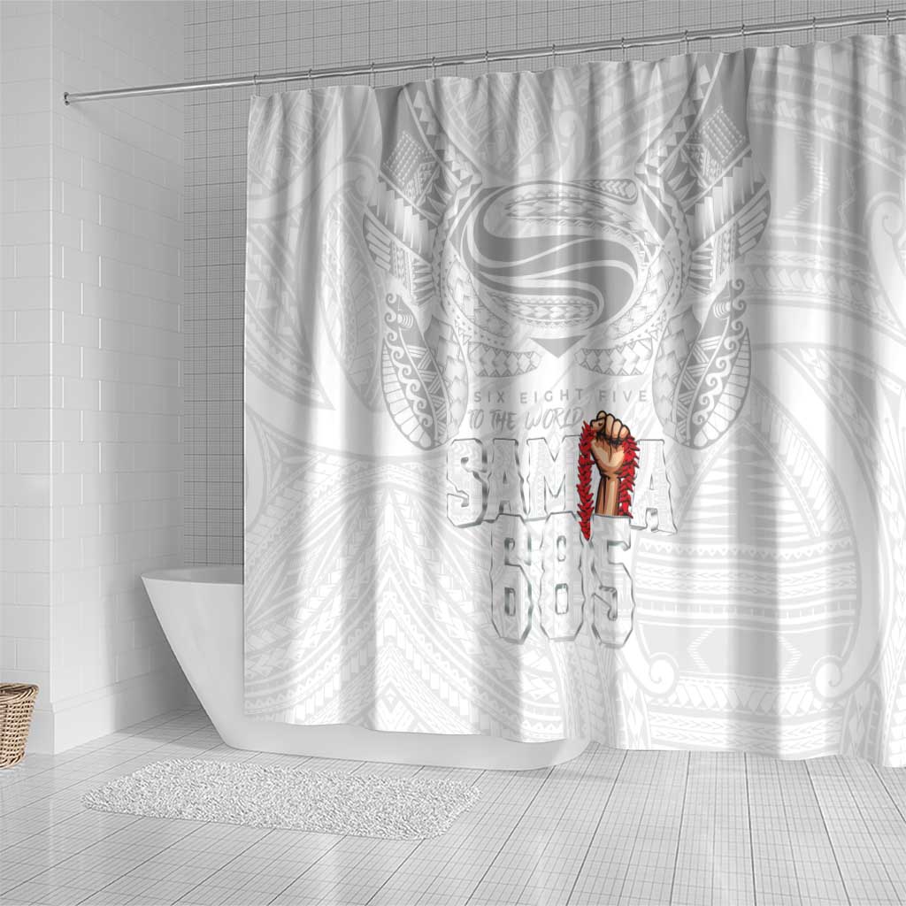 Super Samoa-Six Eight Five to The World Shower Curtain Traditional Samoan Tattoo All White
